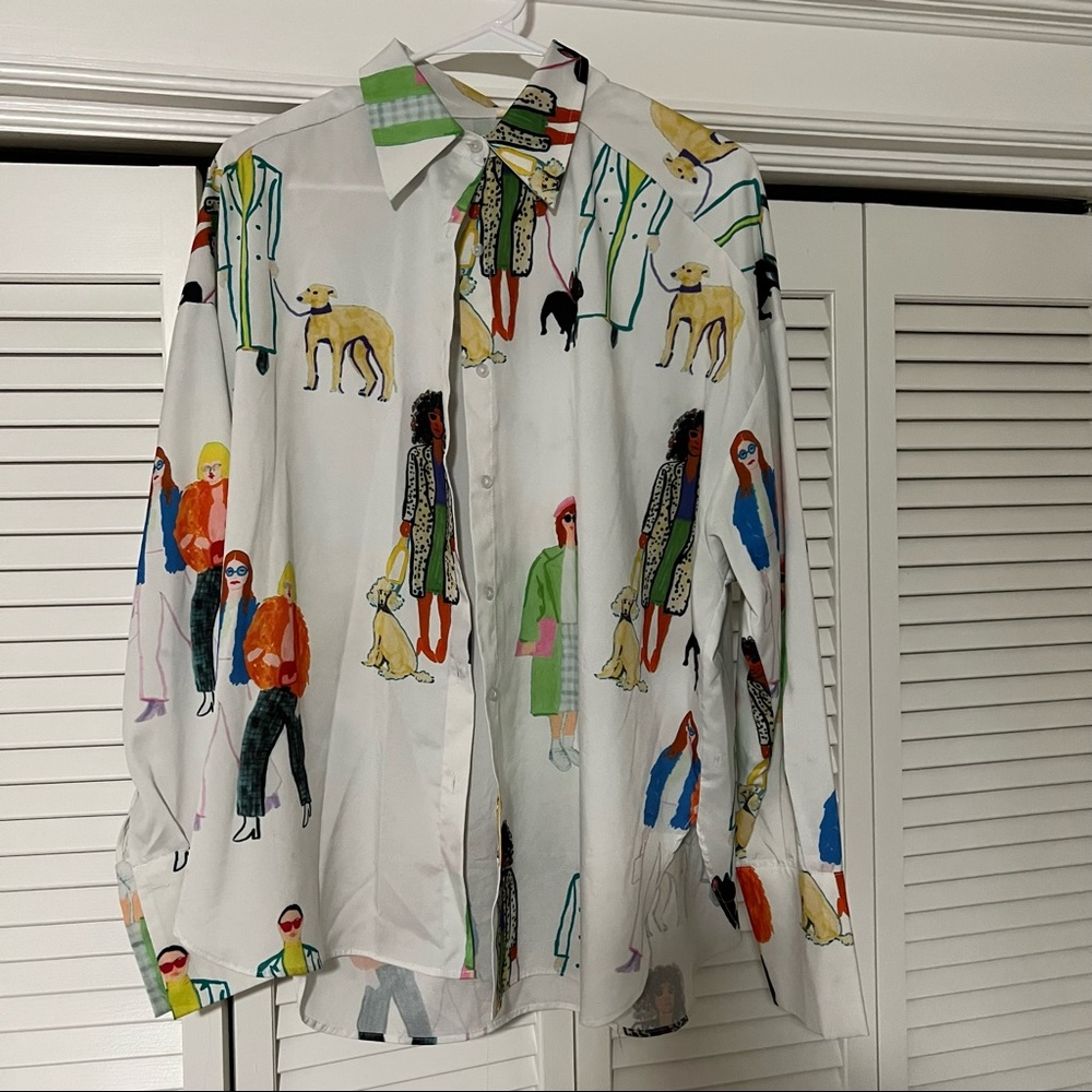 Artsy Patterned Button Up Blouse